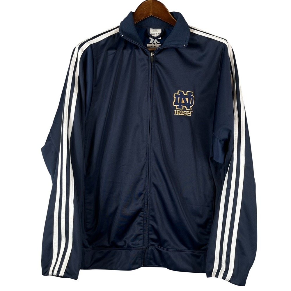 Adidas Mens L Notre Dame Fighting Irish Track Jacket 3 Stripe Navy Full Zip